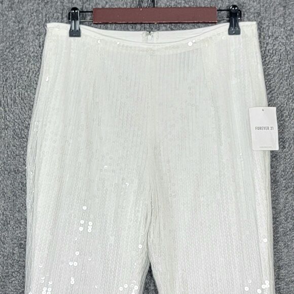 Forever 21 Pants Womens Large White Sequined Flare Disco Party Holiday 30x32 - Picture 2 of 15